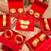 2026婚嫁铜镀黄金色镯子道具龙凤手镯新娘结婚金镯沙金三金饰品女