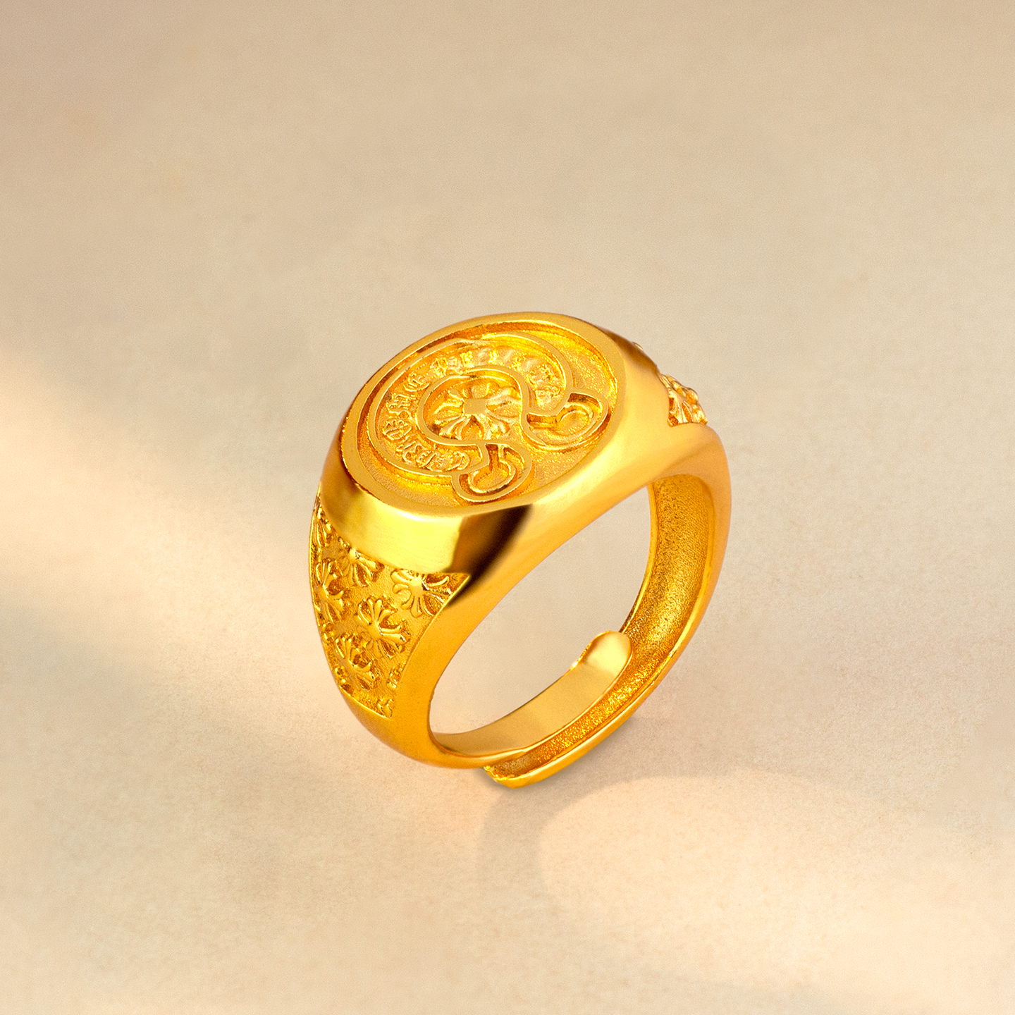 六字真言印章戒指复古开口指环