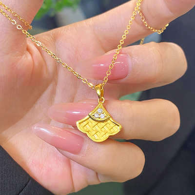 镀金银杏叶扇形吊坠锁骨链女