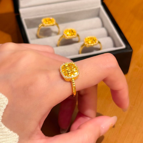 新款镀黄金色小方糖戒指质感指环