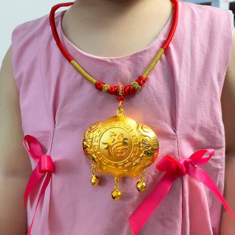 儿童宝宝周岁满月抓周拍照道具红绳金锁平安长命锁吊坠手工编织