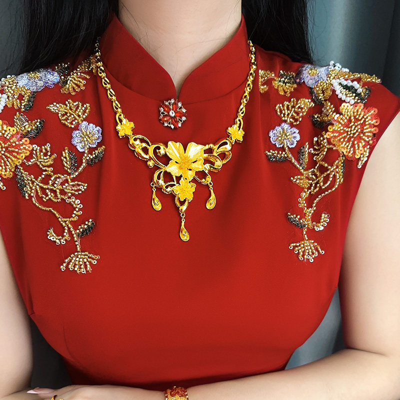 婚庆镀金龙凤项链套装订婚三金首饰镀黄金色项链结婚传统沙金饰品