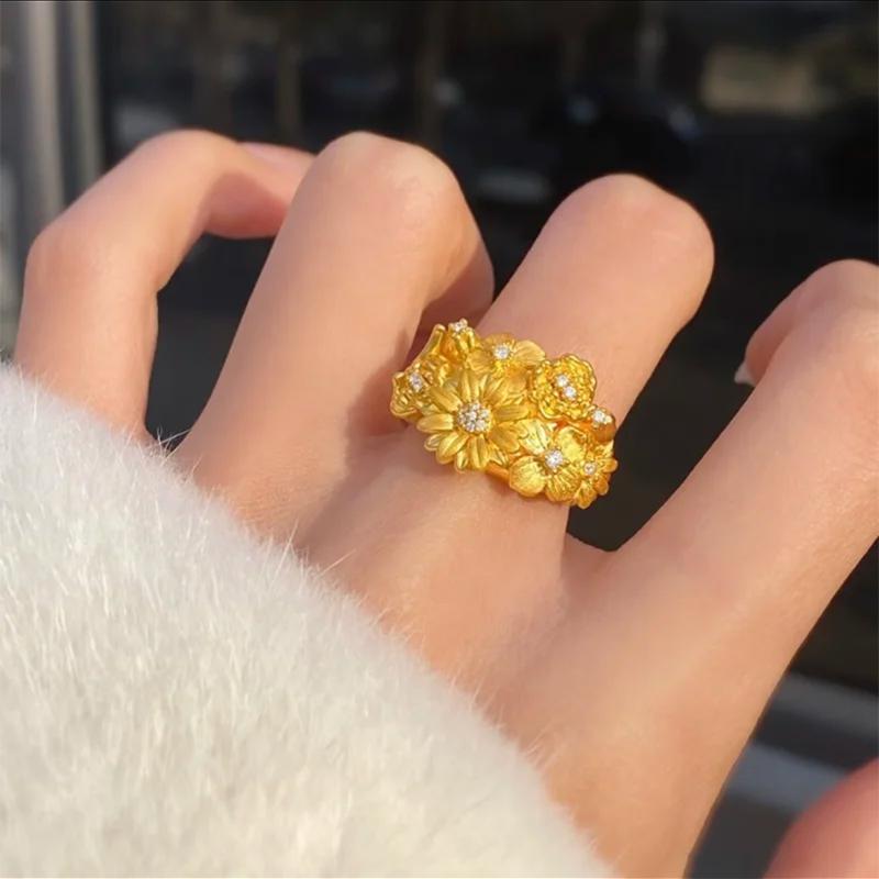 一路繁花锦簇戒指点钻百搭指环女