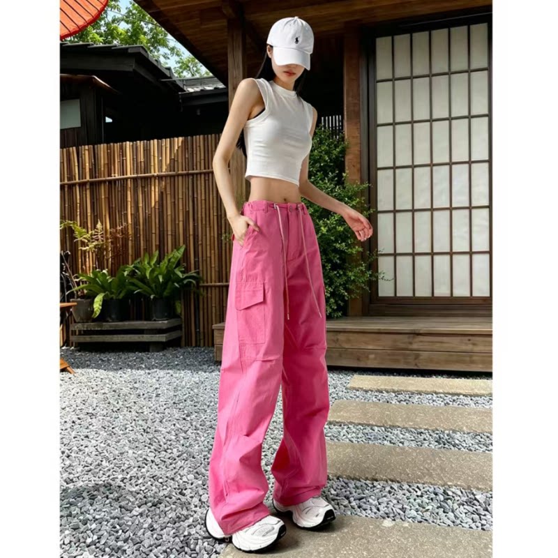 夏季高腰工装裤宽松显瘦百搭垂感阔腿可束脚休闲女CK8124