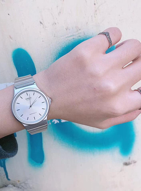 casio卡西欧钢链复古MQ-24D金银刻度男女情侣手表石英ins手表女潮