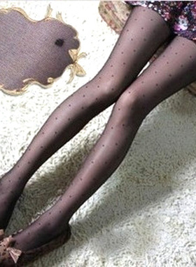 清仓5元   日单原单小波点连裤袜黑色  日系风格  包芯丝连裤袜