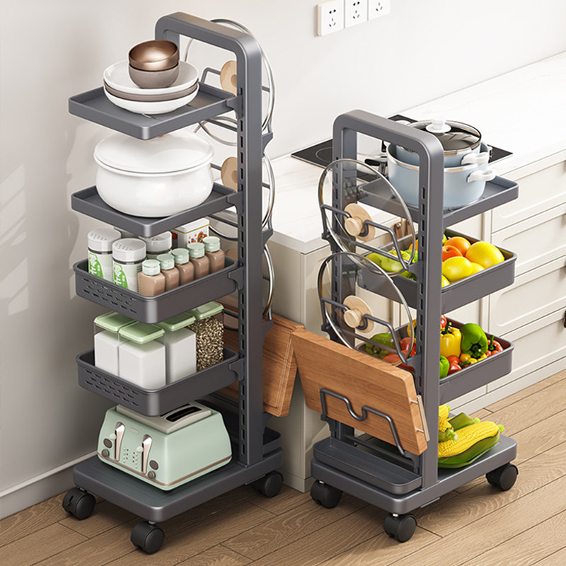 厨房多功能置物架多层家用可移动小推车锅具锅盖锅架果蔬菜篮收纳