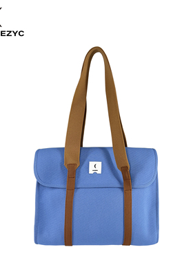 KZ.KSIEZYC设计师品牌 蓝色帆布托特包女时尚休闲大容量手提包