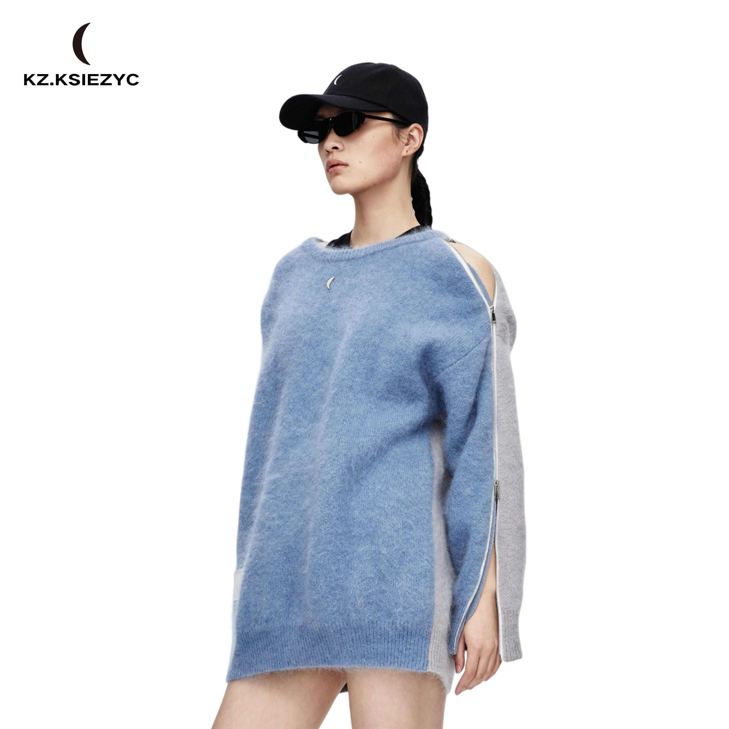 KZ.KSIEZYC设计师品牌23AW秋冬新品温暖舒适侧拉链拼接马海毛毛衣