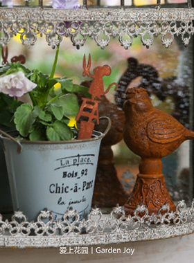 爱上花园|园艺杂货 铁艺做旧铁皮双耳花桶bois92字母花盒花盆