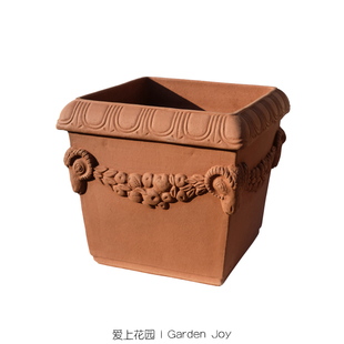 爱上花园丨荷兰工厂 粗陶红陶盆 花园装饰摆件 羊头四方缸