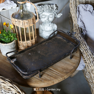爱上花园 园艺杂货 铁皮花盆配件底托铁皮色做旧盆双把小鸟铁托盘