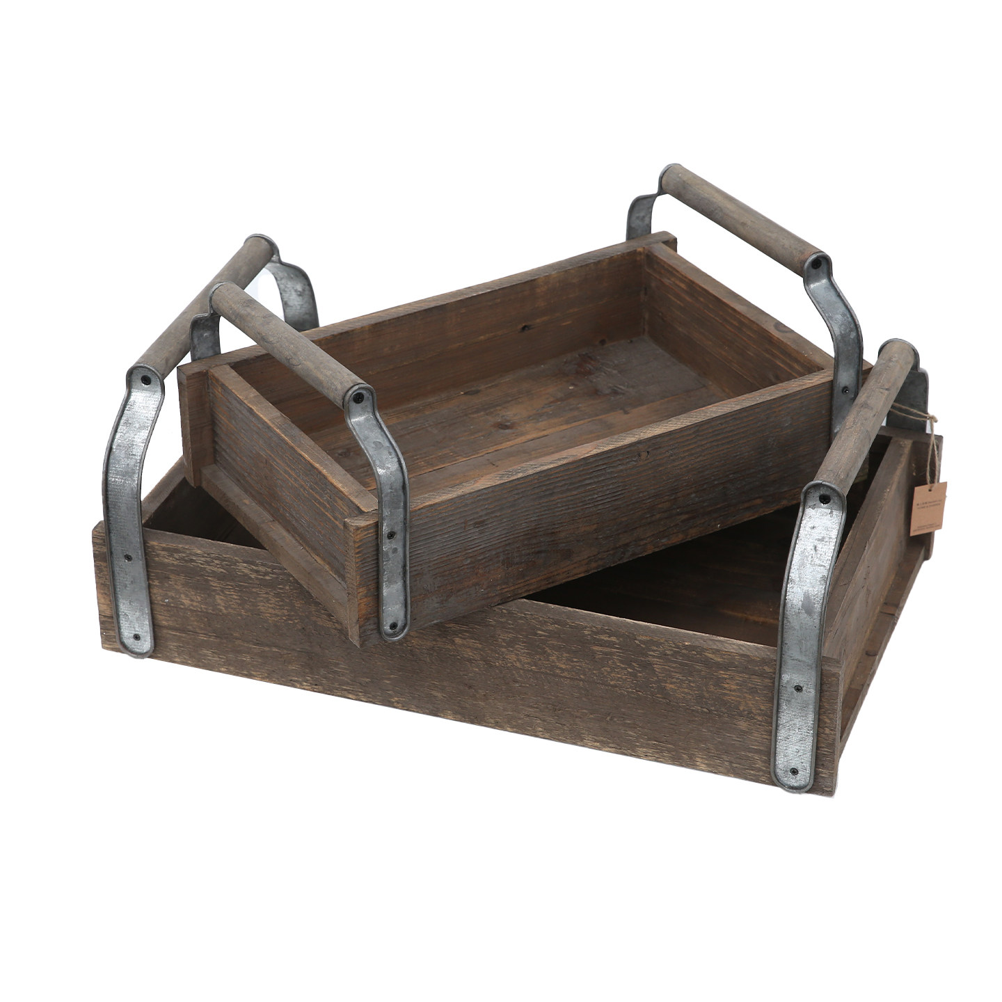爱上花园家居阳台杂货老旧木头实木件收纳盒托盘双把铁木拼接木盒