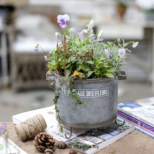 爱上花园丨铁艺做旧铁皮花桶 三足圆形铁皮花盆花盒字母FLEURS