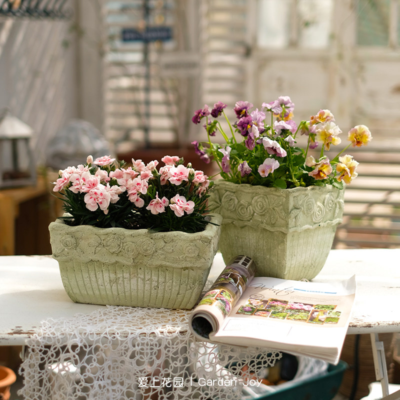 复古阳台植物盆栽做旧浅绿玫瑰手压花盆多肉绿植,家居饰品,花盆,淘宝优惠券,粉丝福利购,淘宝优惠卷