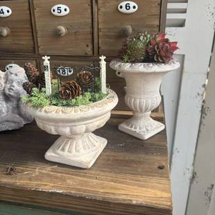 爱上花园杂货庭院阳台花盆装饰欧式罗马盆陶瓷扑白做旧迷你奖杯盆