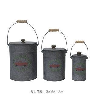 爱上花园 园艺杂货 铁艺铁皮做旧花盆装饰小汽车带盖提桶