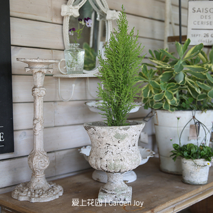 爱上花园丨园艺杂货 庭院装饰摆件 做旧水泥剥落面奖杯