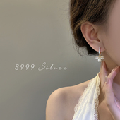999纯银耳针猫眼石三叶草珍珠耳钉女轻奢高级感耳环温柔气质耳饰