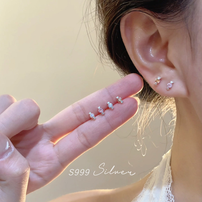 通体S999纯银养耳洞耳钉睡觉免摘轻奢高级感糖果耳骨钉多巴胺耳饰