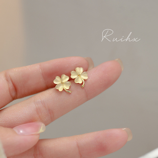 爆款 925纯银四叶草耳钉女猫眼石耳环轻奢小众高级感耳饰2025新款