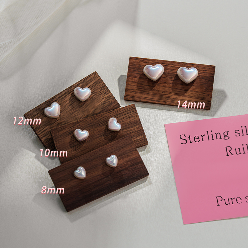 爱心珍珠耳钉999纯银粉光高级感