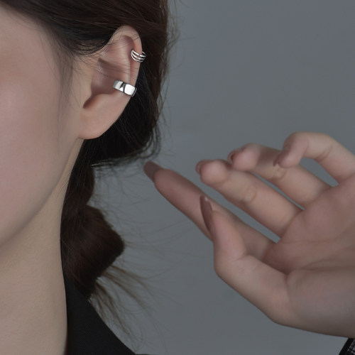 s925纯银光面线条高级感耳骨夹