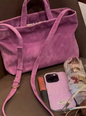 2025新款紫色系简约手提包包麂皮绒面单肩斜挎包大容量上班通勤包