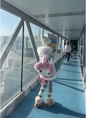 可爱双肩包美乐蒂毛绒包包粉色蝴蝶结毛毛包可爱学生背包单肩斜挎