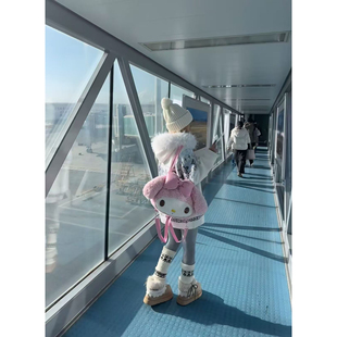 可爱双肩包美乐蒂毛绒包包粉色蝴蝶结毛毛包可爱学生背包单肩斜挎