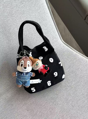 数字帆布包手铃饭盒包水桶包遛弯通勤小托特包百搭时尚手提斜挎包