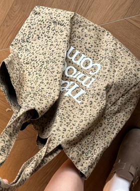 豹纹托特包字母帆布包大容量上班通勤包大学生上课包腋下单肩包女