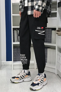 工装裤男多口袋绣标束脚裤 条纹宽松休闲裤 K115-P30图片