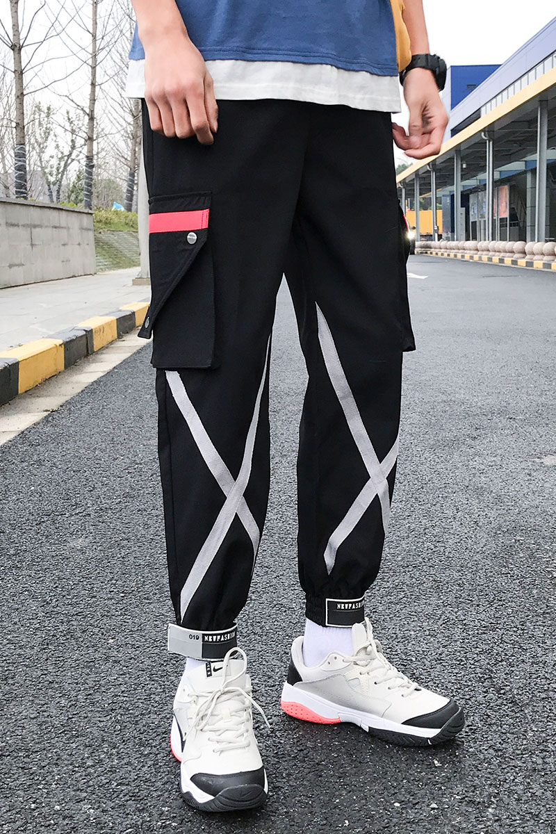 工装裤男多口袋绣标束脚裤条纹宽松休闲裤K114-P30,男装工装外套,星座207