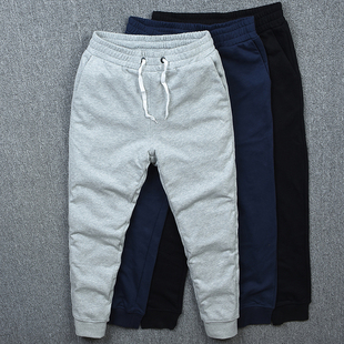加绒卫裤男款针织纯棉运动裤男毛圈重磅束脚裤复古简约风休闲裤子