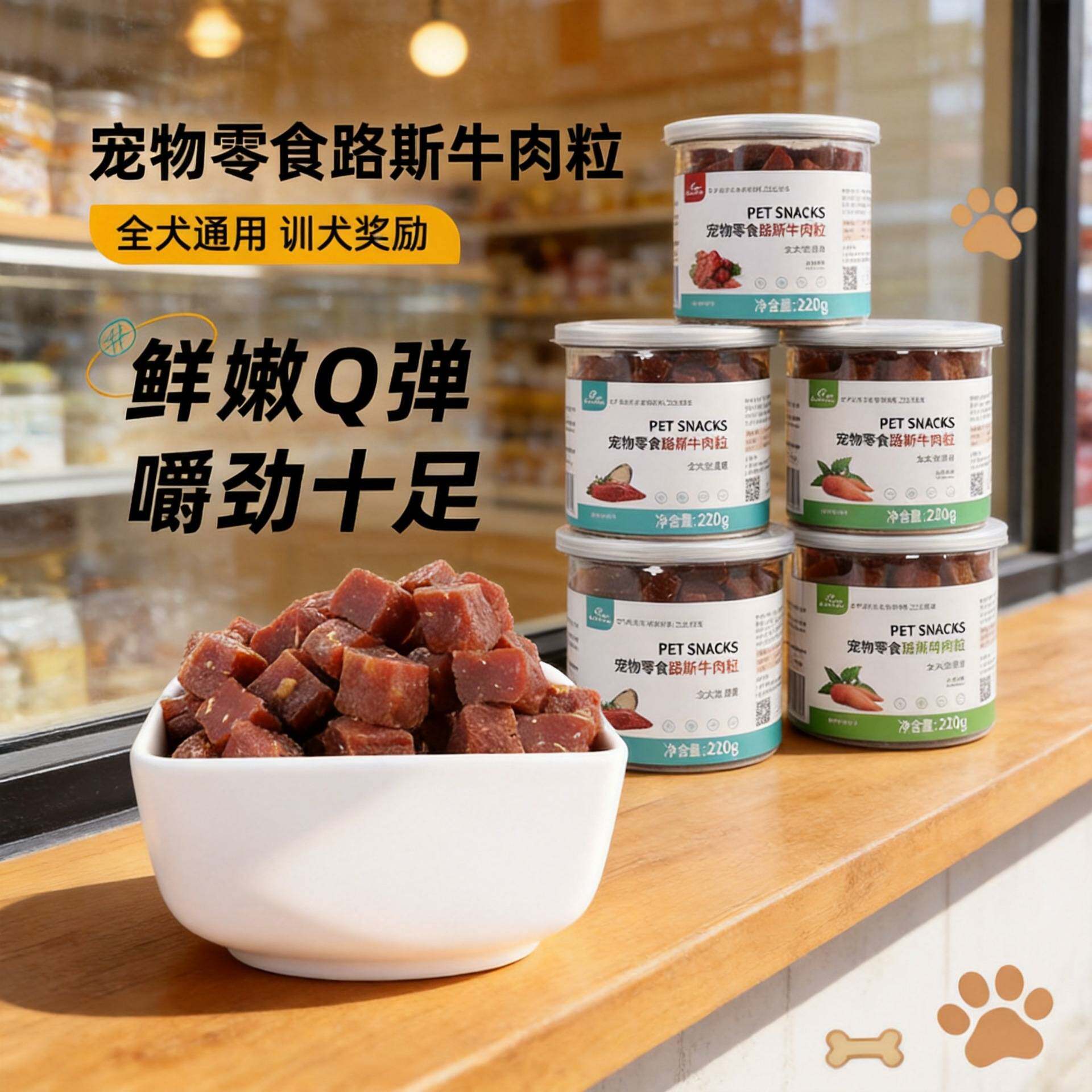 「宠生活」 路斯牛肉粒220g宠物狗零食牛肉干泰迪柯基巴哥洁齿磨