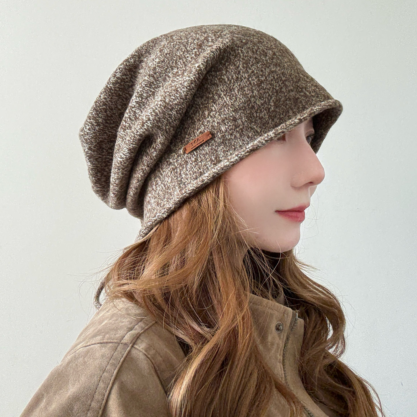 秋冬季含羊毛堆堆帽子女大头围针织包头帽显脸小保暖护耳毛线冷帽