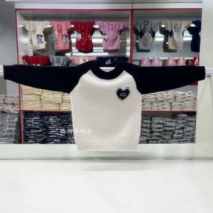 男童山羊绒毛衣秋冬新款儿童加厚针织保暖打底衫女童黑白拼色上衣