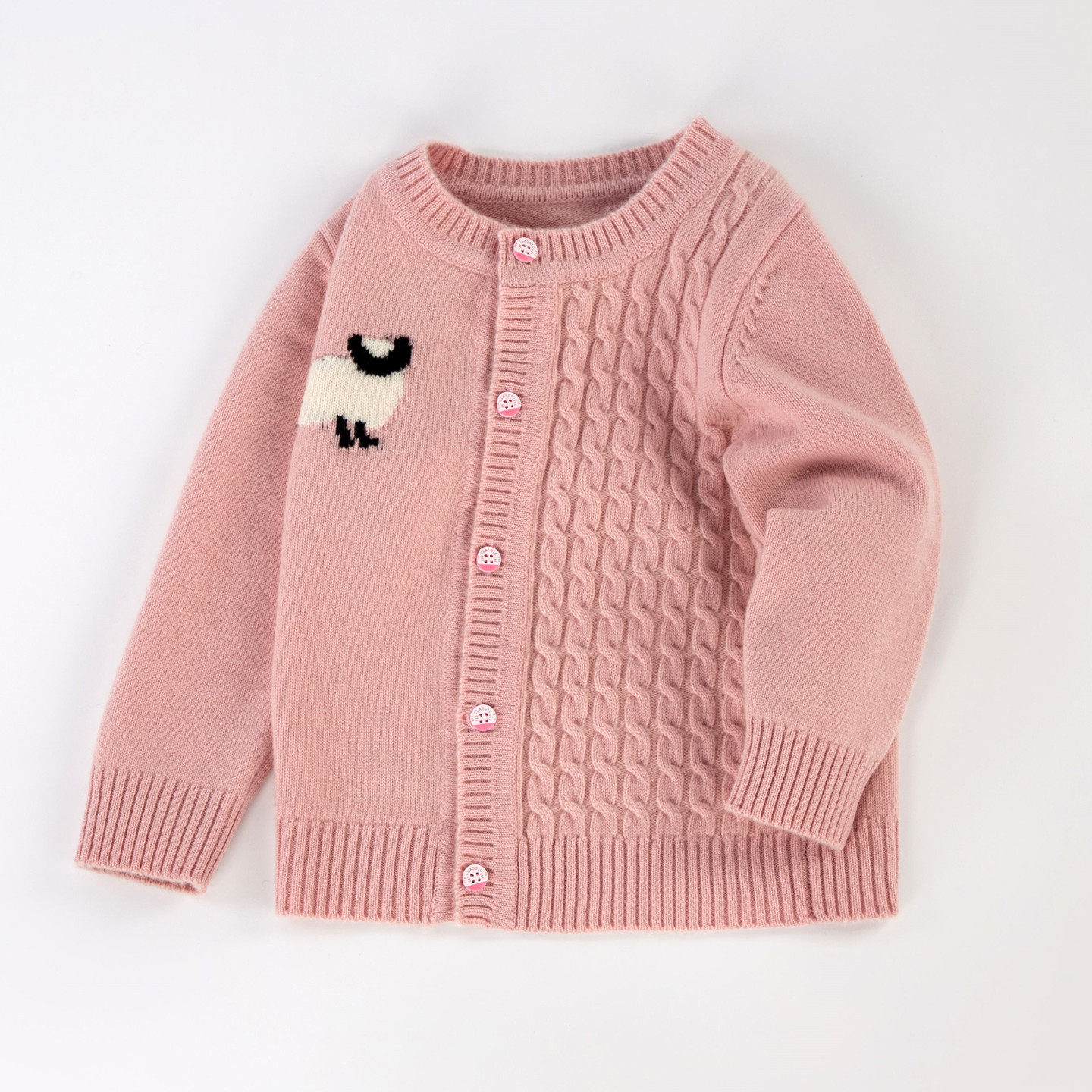 秋冬女童纯羊毛开衫儿童纯色圆领外套羊毛衫公主款单排扣外穿毛衣