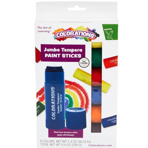 Colorations Jumbo Tempera Paint Sticks - 6 Colors