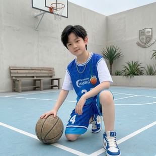 男童篮球服套装夏季运动速干短袖球衣24号蓝色小学生一套薄款大童
