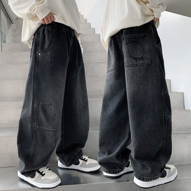 男童大童男裤儿童男款牛仔裤春秋新款潮牌工装宽松哈伦休闲长裤子