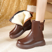 平底马丁靴加绒加厚羊毛棉鞋 真皮雪地靴女2025新款 冬季 女厚底短靴