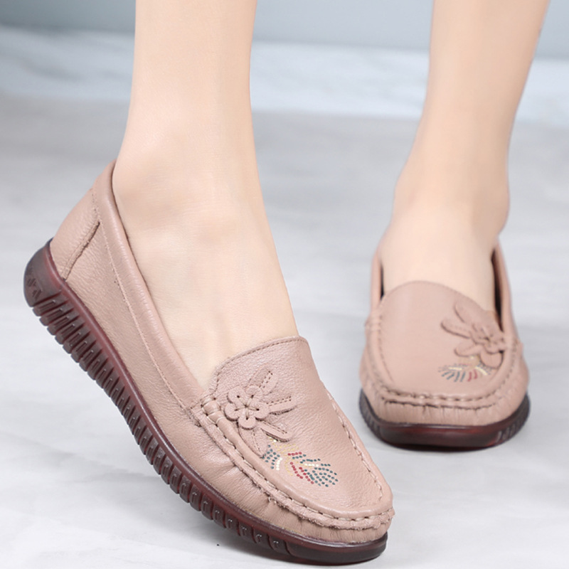 妈妈鞋真皮软底平底豆豆鞋单鞋