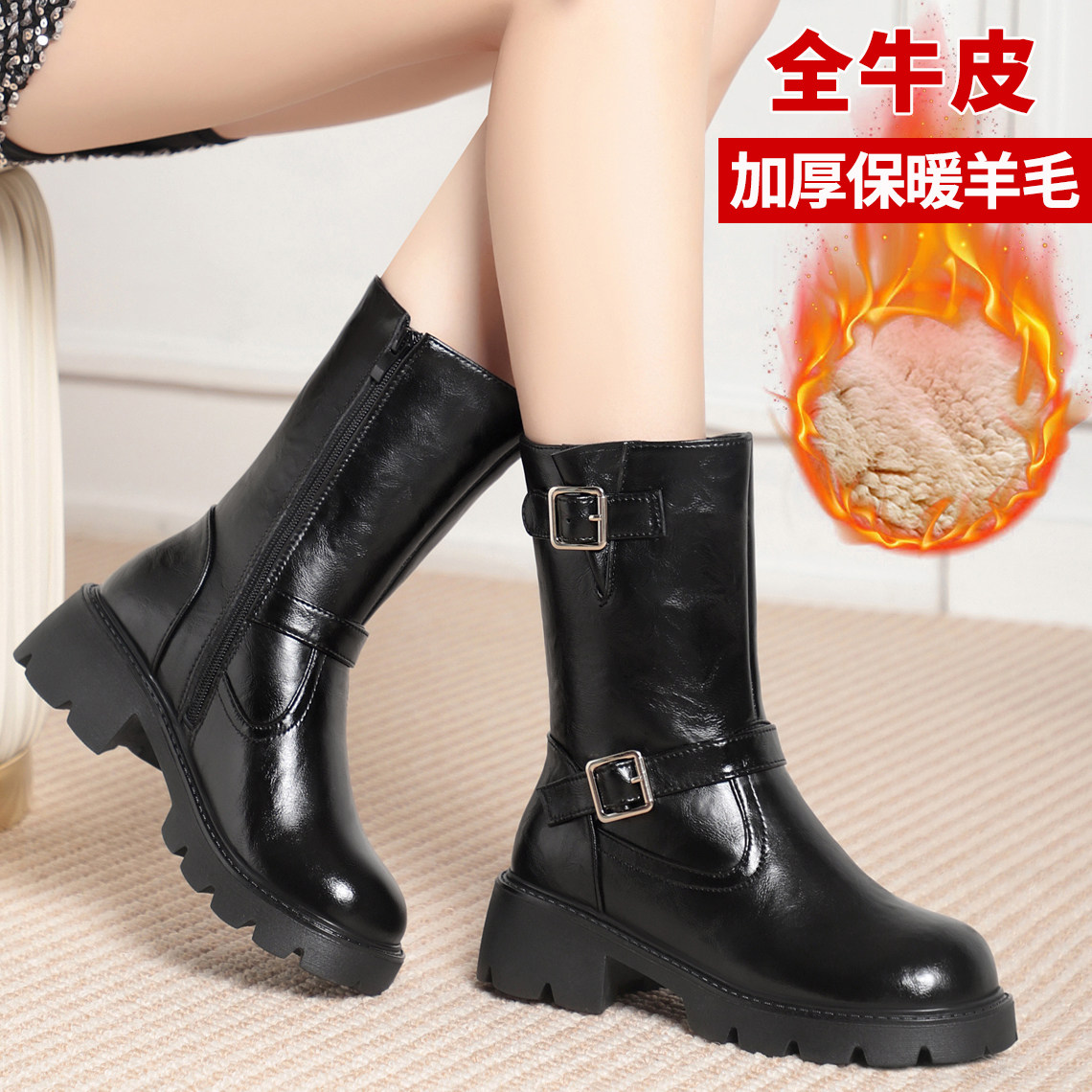 加绒加厚羊毛棉靴妈妈鞋保暖棉鞋