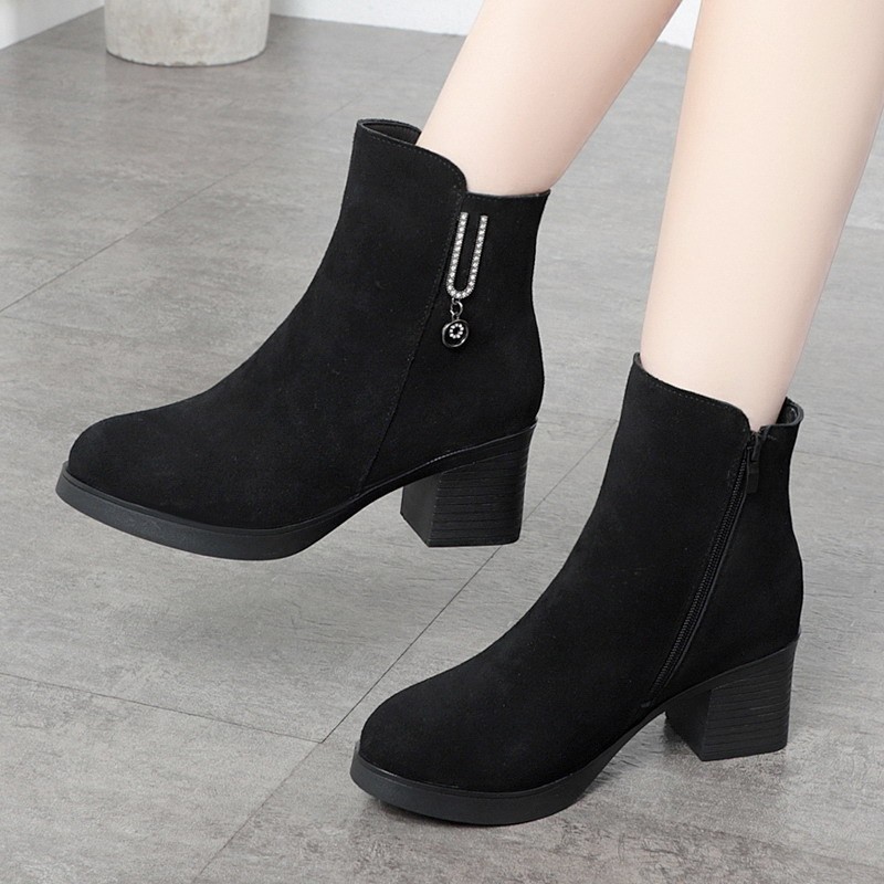 马丁靴女靴真皮磨砂中跟保暖单靴