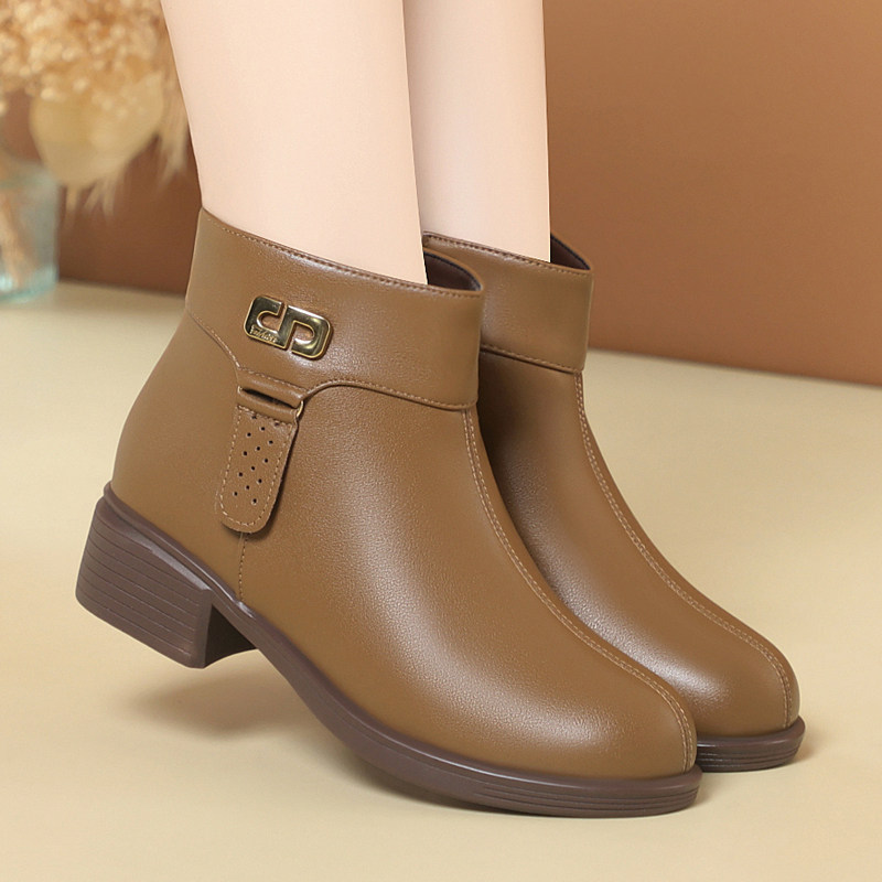 2025冬季新款真皮女棉鞋低跟加绒短靴软底马丁靴女羊毛妈妈棉皮鞋,女鞋,时装靴,淘宝优惠券,粉丝福利购,淘宝优惠卷