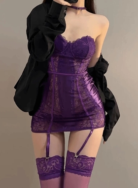「紫色很有韵味」高级蕾丝气质辣妹包臀裙约会战袍纯欲吊带连衣裙
