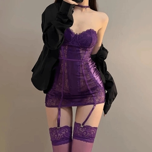 「紫色很有韵味」高级蕾丝气质辣妹包臀裙约会战袍纯欲吊带连衣裙