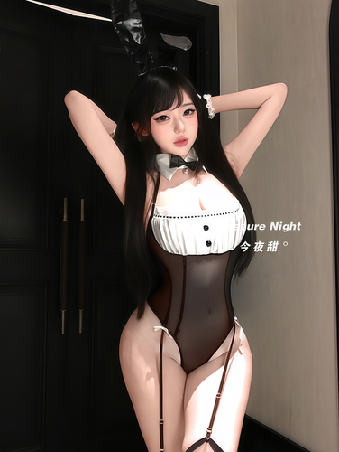 半糖主义*情调趣味内衣纯欲风兔女郎制服套装性感网纱拼接连体衣
